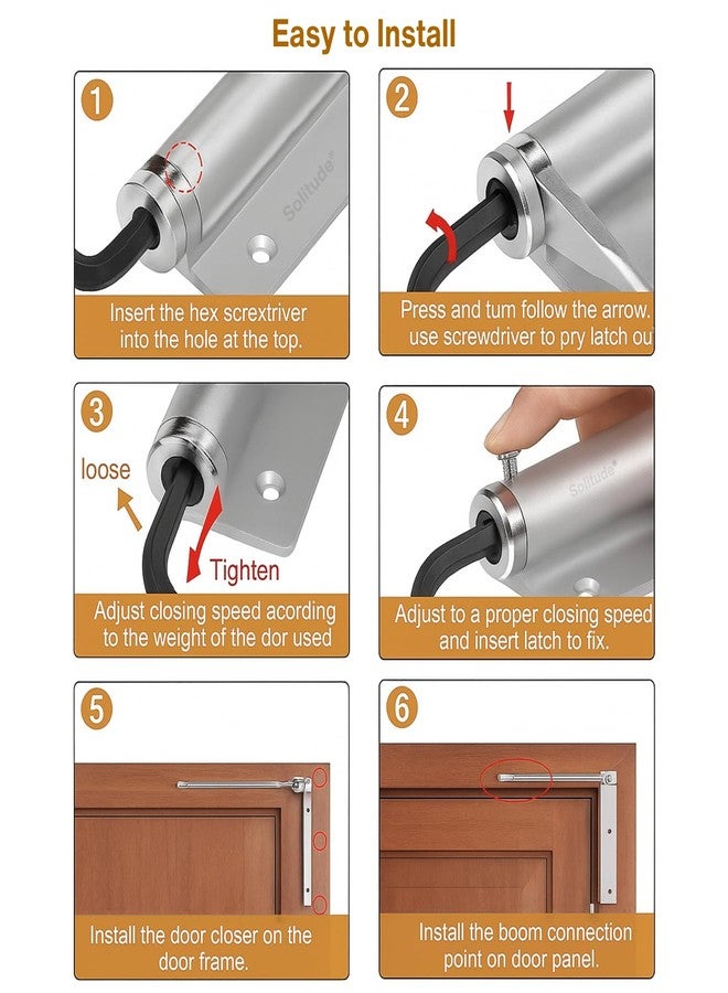 Solitude Automatic Door Closer, Adjustable Spring Storm Door Closer, Heavy Duty Safety Spring, Built-in Lock, Perfect for Indoor & Outdoor Doors, Offices, Soft Closing Door (Pack of 1) - Image 5